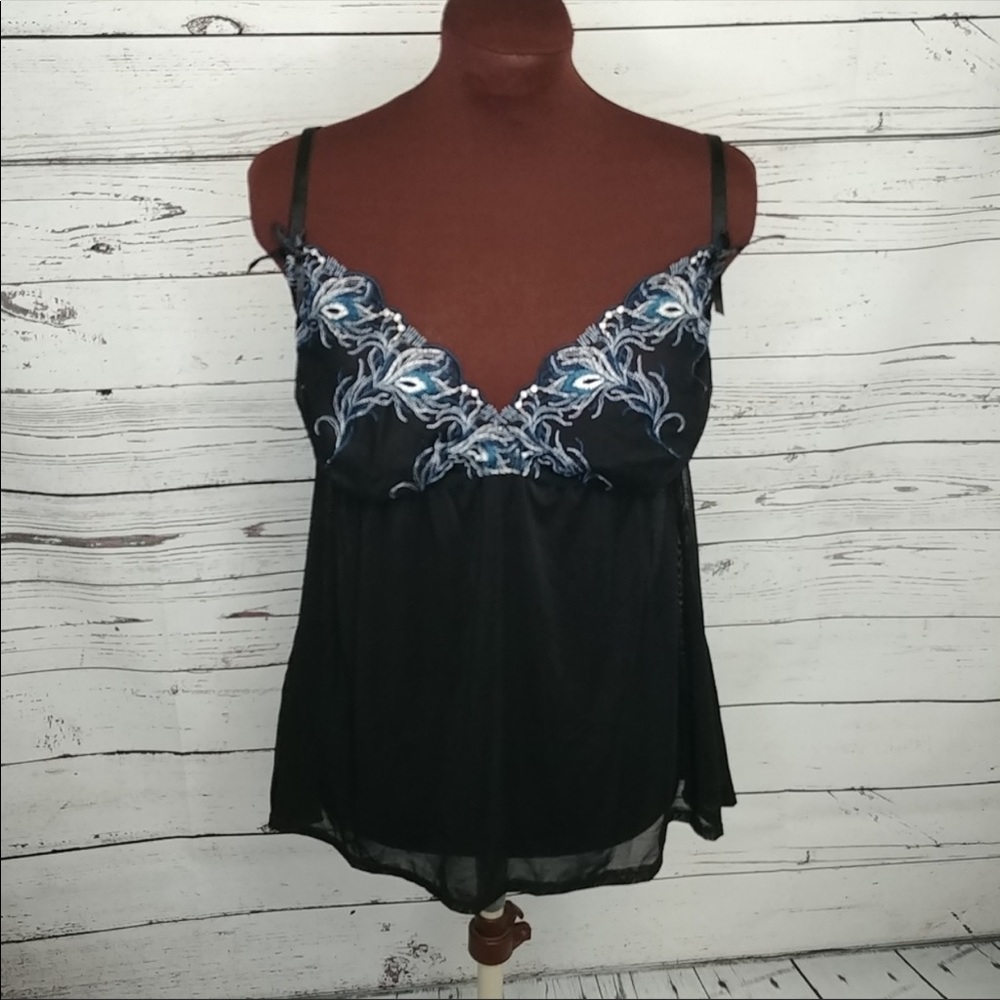 Cacique Black Peacock Feather Chemise Lingerie